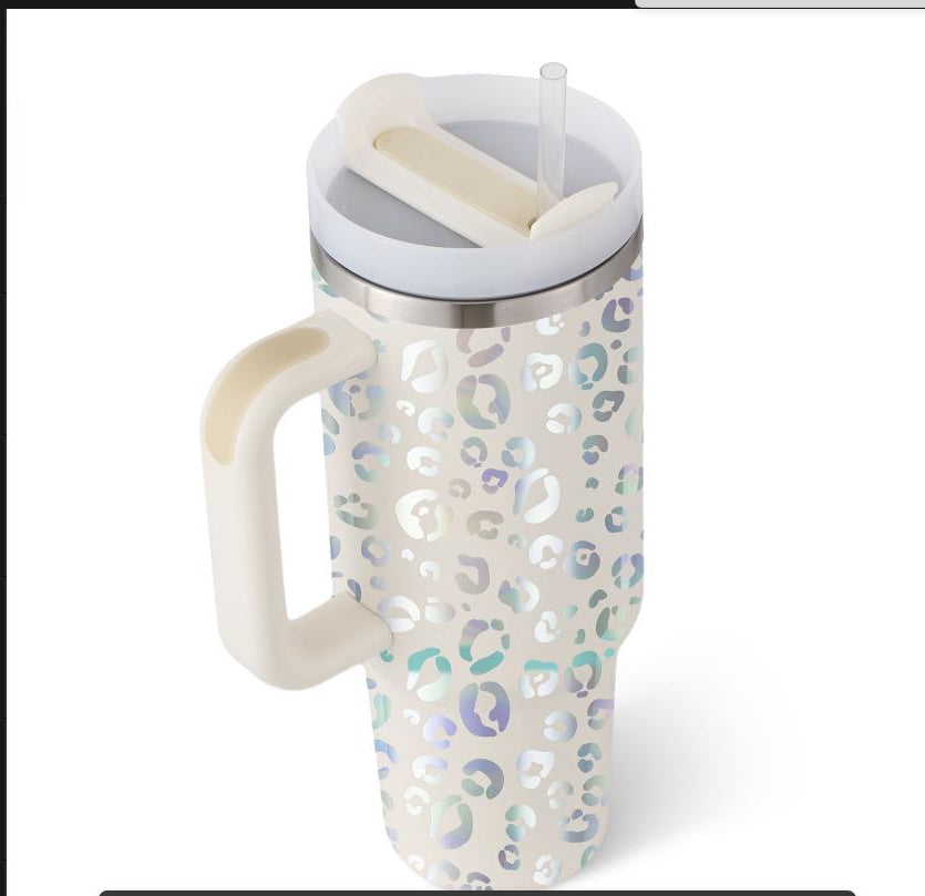 40oz insulated tumbler with handle - premium cheetah print edition
