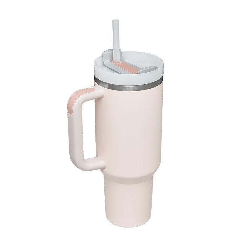 Thirsty Diva 40oz tumbler with ergonomic handle - lifestyle shot outdoors